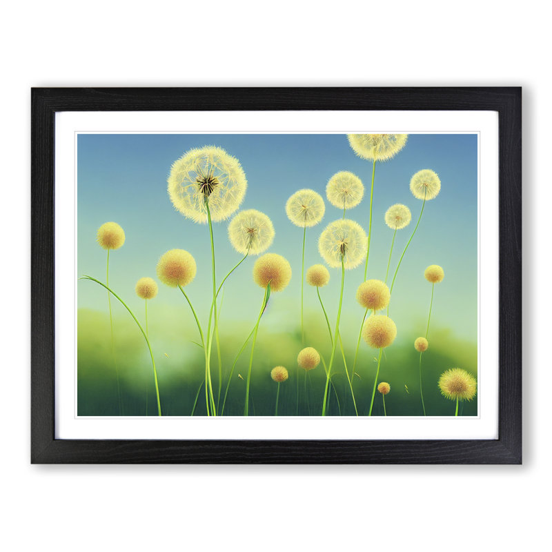Sweet Dandelion Flowers 1 Piece Single Picture Frame Painting, 46cm H x 64cm W x 2cm D, Black
