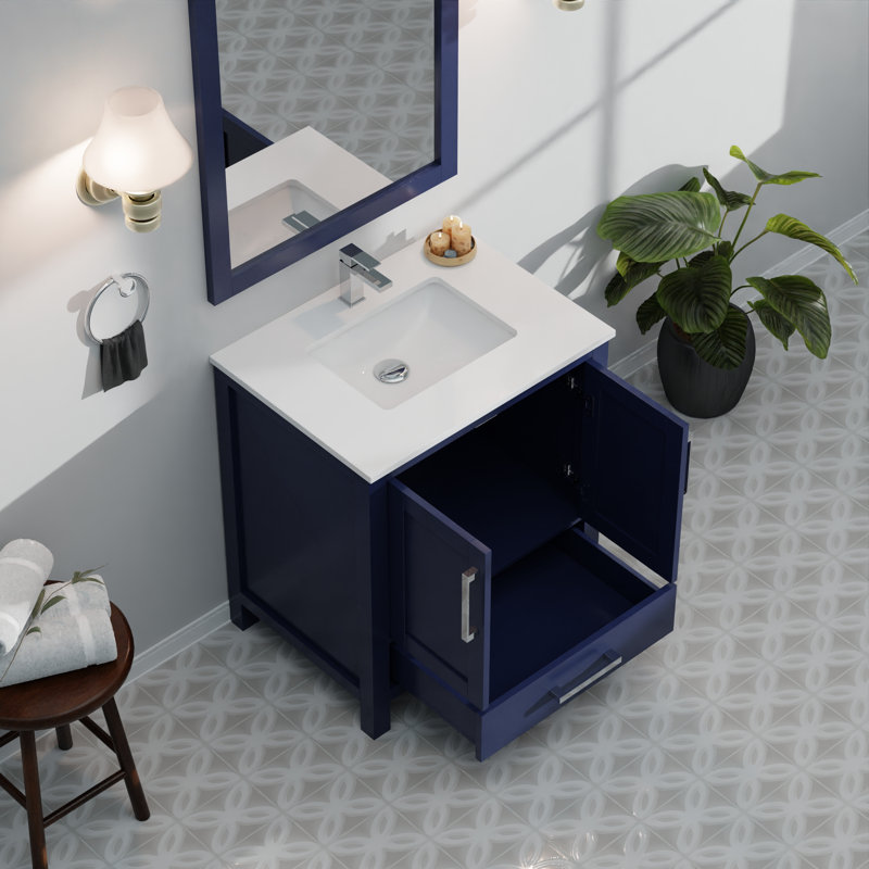 Ensemble de meuble-lavabo simple 30 po Jacques, Blanc, Marbre de culture blanc