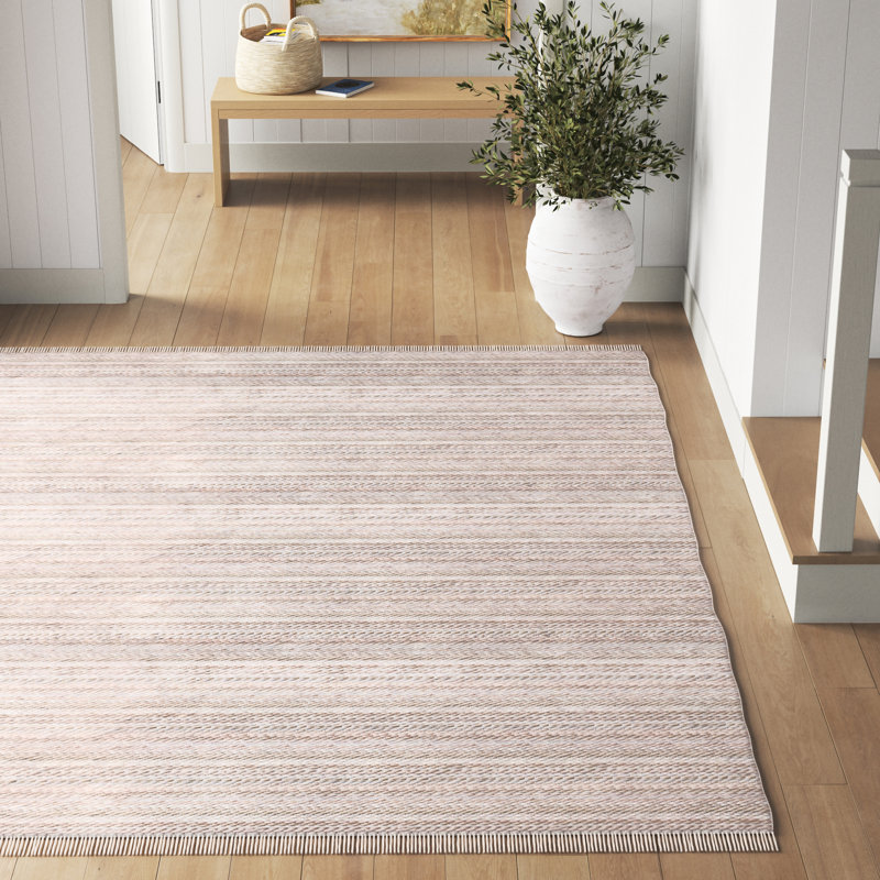 Tapis beige en coton tissé à plat à la main Patricia, Rectangle 5 pi x 8 pi