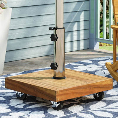 Wood & Stainless Steel Umbrella Base - 16.74" Height With Tube Square Base: 17.48" X 17.48