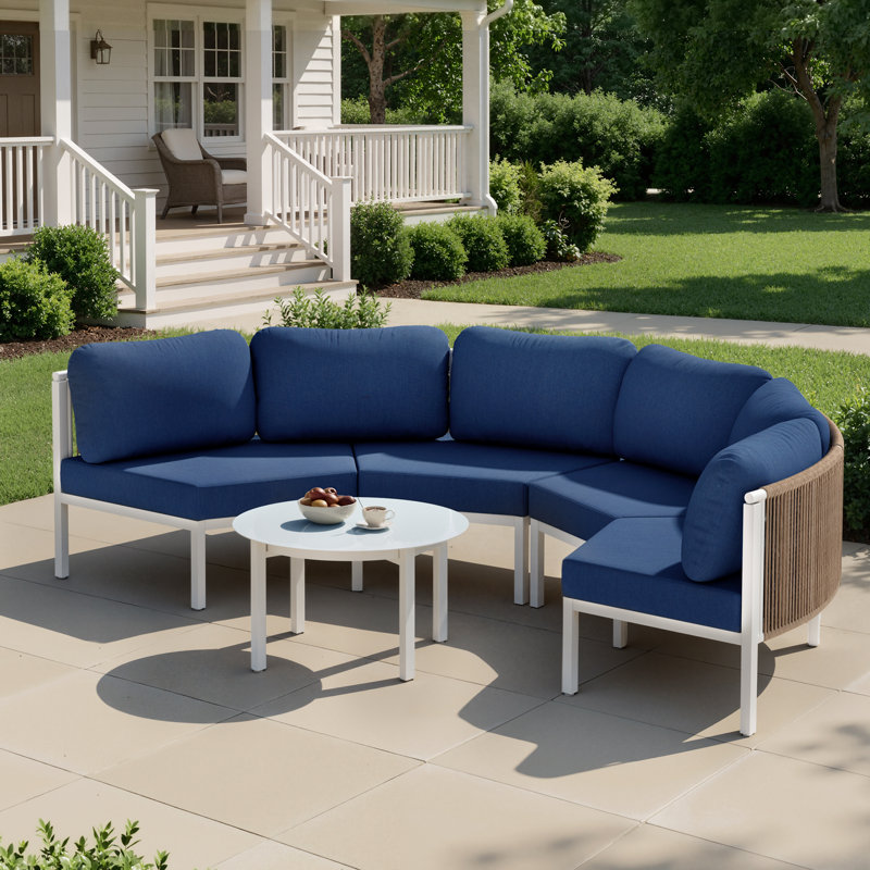 4 - Person Aluminum Patio Conversation Furniture Set with Table, Navy Blue
