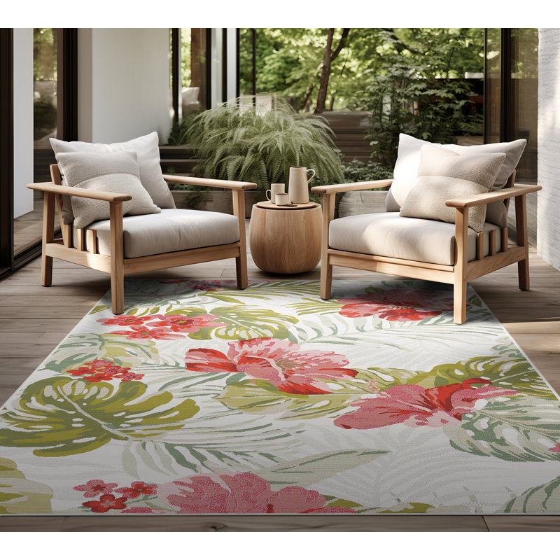 Ariadnne Floral Indoor / Outdoor Area Rug for Patios, Entryway, Deck or Porch - Cream, Rectangle 8'10" x 12'2"