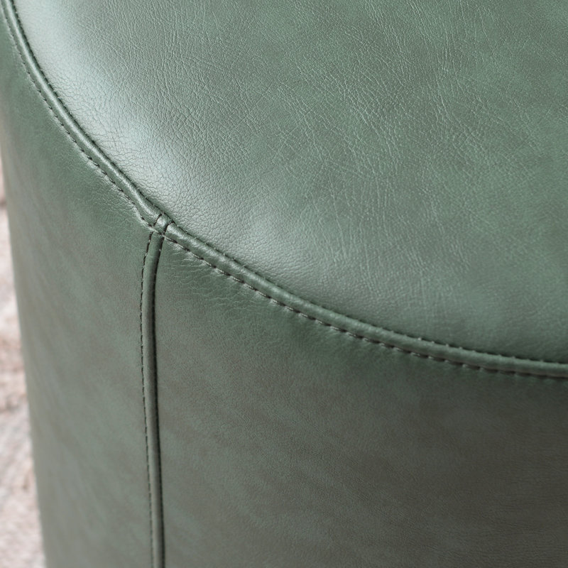 24" Wide Faux Leather Round Upholstered Ottoman Set Of 2, Green