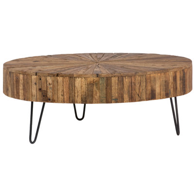 Guidan 42" Round Reclaimed Acacia Wood Coffee Table, Antique Brown