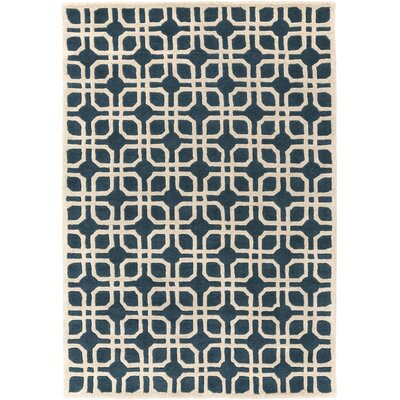 Murrah Geometric Handmade Tufted Wool Teal/Ivory Area Rug -  Ebern Designs, 6DB67D7C4A904662A0B306A0077D5510