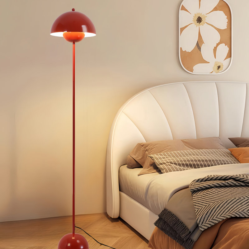 Lampe sur pied industrielle avec abat-jour industriel en métal pastel, Rouge