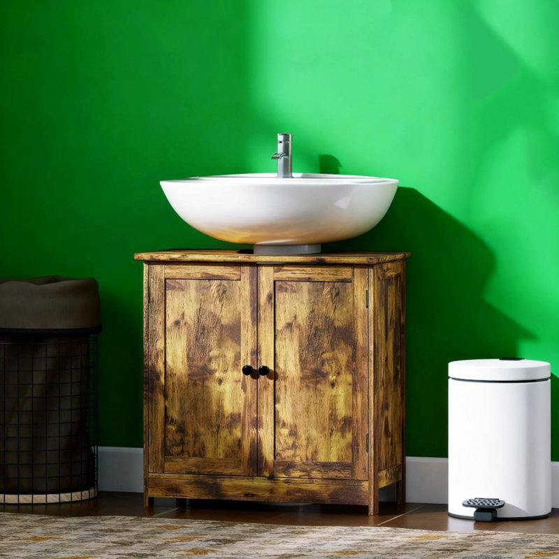 Meuble-lavabo de salle de bain, meuble de salle de bain sous-lavabo, fixé à la base ou au mur, brun rustique (lavabo non inclus)