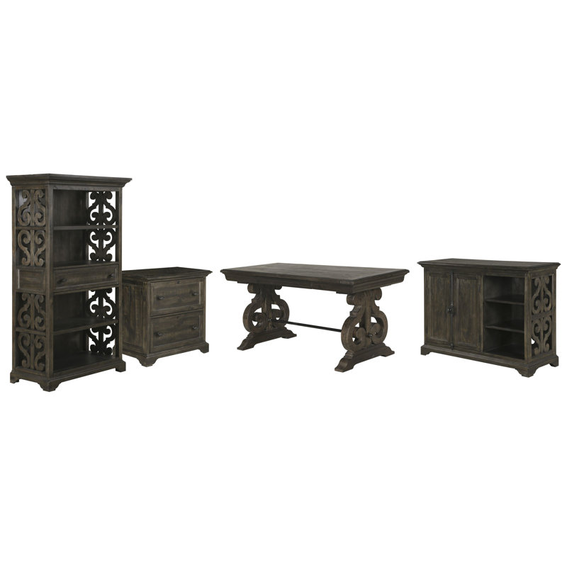 Writing Desk With File Cabinet Printer Stand And Bookcase, 4 Pieces: Desk, 2 Cabinets, Bookcase