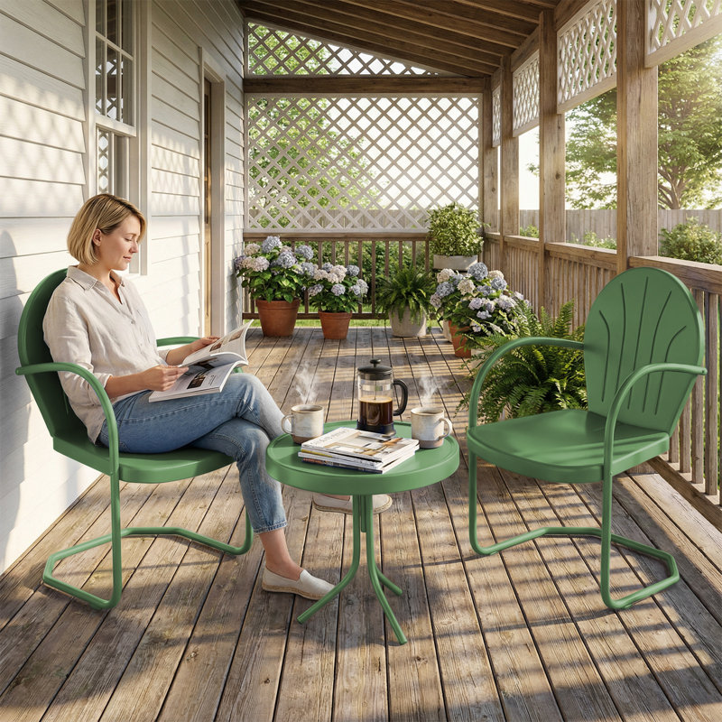 3-Piece Outdoor Bistro Set,Anti-Rust Metal Patio Table & 2 Foldable Chairs, 350lb Capacity, Waterproof Patio Dining Set for Balcony, Porch and Lawn,Green