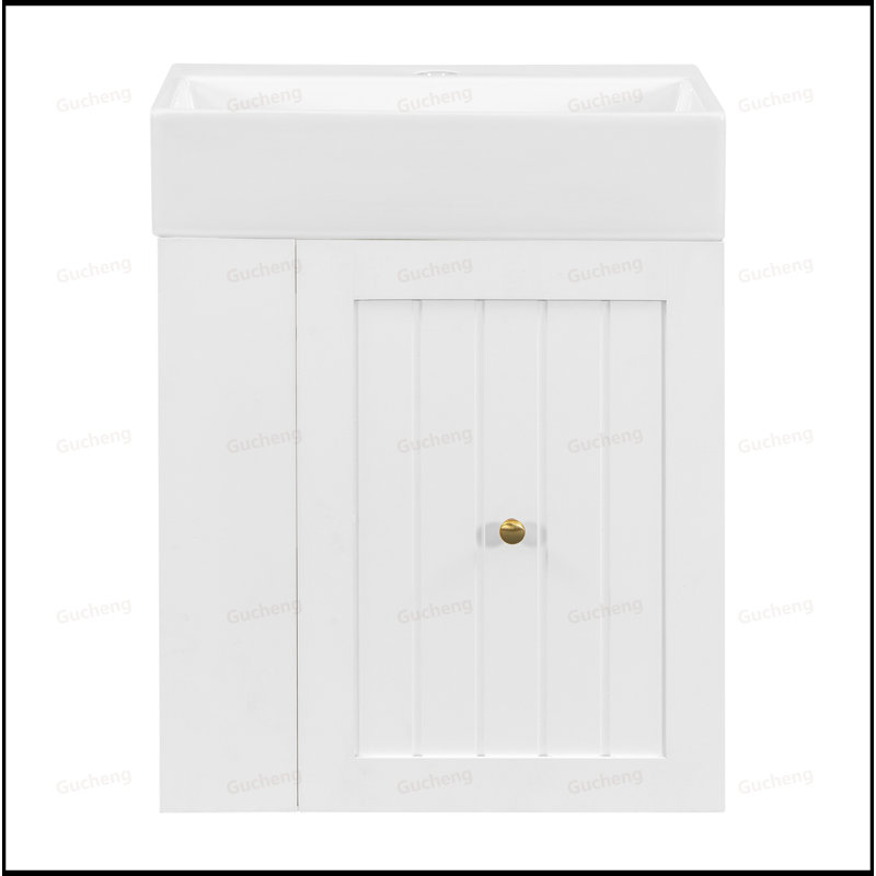 Petit meuble-lavabo en bois aggloméré de 20 po avec lavabo en céramique, Blanc