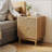 Mid-Modern Style Oak Bedside Table With Grille Design And Two Drawers, Perfect For Bedrooms And Living Spaces