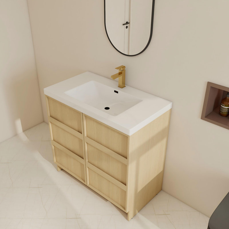 36" Single Free-Standing Bathroom Vanity Set With Resin Sink , Floorstanding Vanity With 2 Soft Close Doors And 1 Shelf, 35"