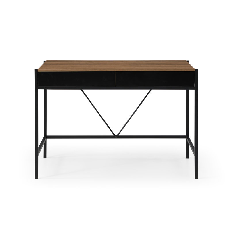 Bureau avec 2 tiroirs de rangement, Noyer / noir