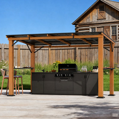 Belmont 6 Ft. X 12 Ft. Outdoor BBQ Patio Hard Top Grill Gazebo With Slop Roof, Bar Table Counter With Hooks And Opener