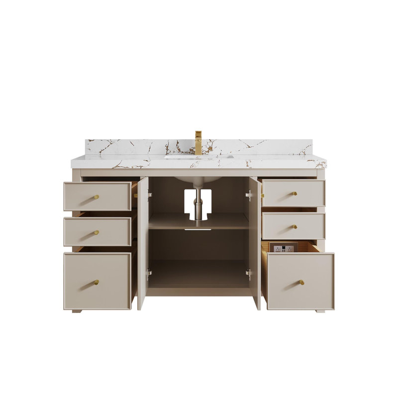 Meuble-lavabo simple 60 po avec plateau Chicago, Brun Viola