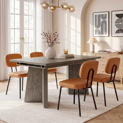 5-Piece Extendable Rectangular Dining Table Set With Upholstered Dining Chairs, Modern Farmhouse Dinette Set For Dining Room Kitchen
