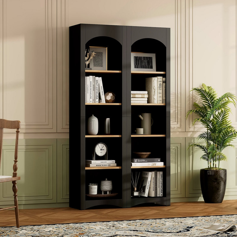 Free Standing 5 Tier Bookshelves, Bookcases Set Of 2, Farmhouse Two-Tone Storage Cabinet With Adjustable Shelves, Modern 72"H Kitchen Pantry Cabinet For Living Room, Home Office