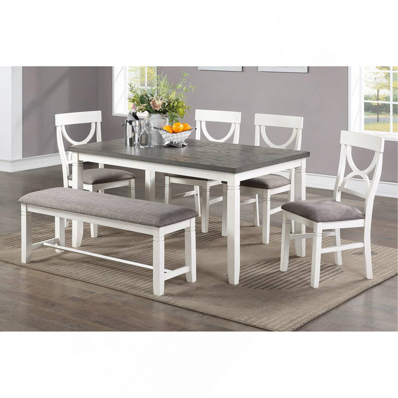 Table de salle à manger 6pc, Gris / blanc antique, Gris / blanc antique