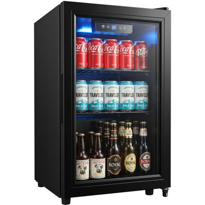 1.7 Cu Ft Beverage Refrigerator, 68 Can Mini Fridge with Glass Door, Digital Temperature Control, Adjustable Shelves, Quiet Cooler for Beer Soda Wine, Office Dorm