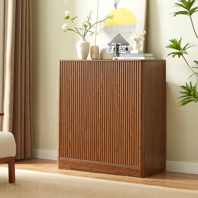 34.3" Modern Wavy Sideboard Curved Contour Design Storage Organizer Cabinet 2-Door Cabinet With Storage Function Suitable For Kitchen/Bedroom/Living Room Walnut 34.3"L X 15.7"W X 34.3"H