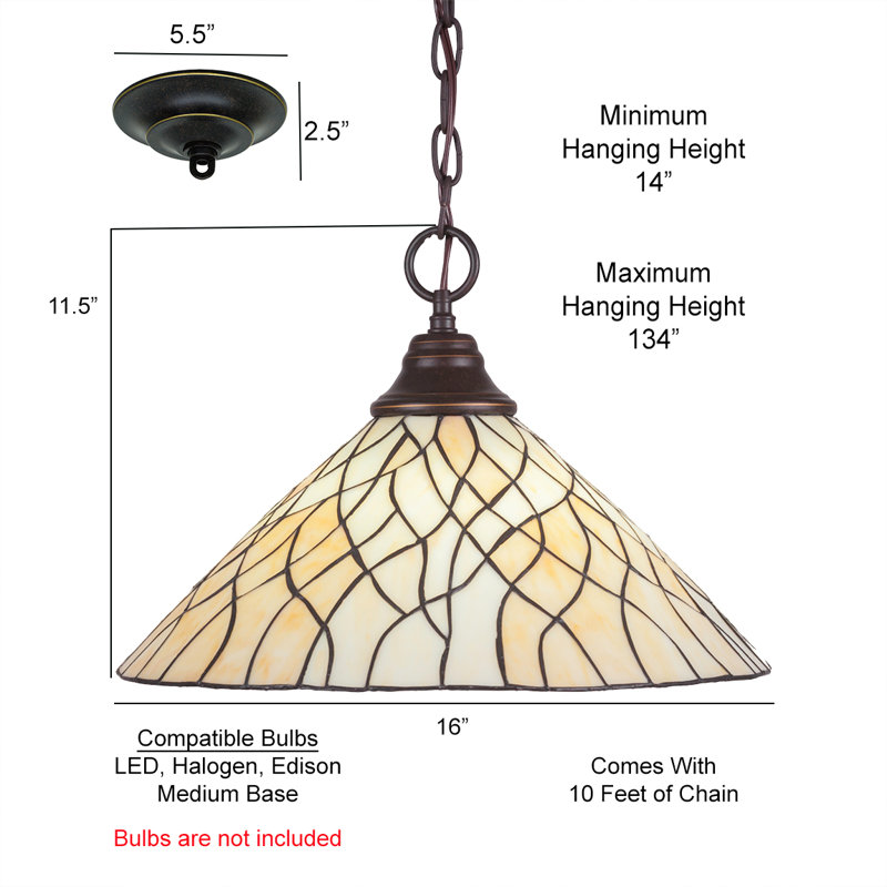 Luminaire suspendu en chaîne avec verre d'art Sandhill 16 po, Granit foncé