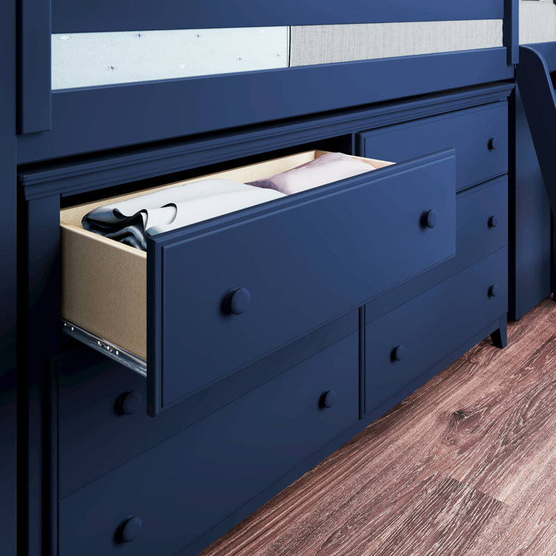 Kaiden Kids Twin Loft Bed with Drawers, Blue