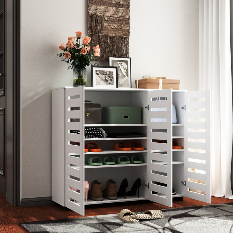 Armoire à chaussures en panneau de particules avec tablettes réglables pour chambre à coucher élégante, White