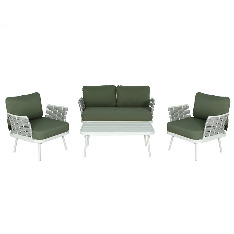 Mariano Steel 4-Pieces Coversation Set, Off White, Green