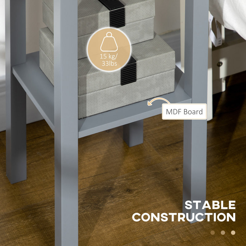 Gray Wooden Narrow End Table with Drawer and Shelf