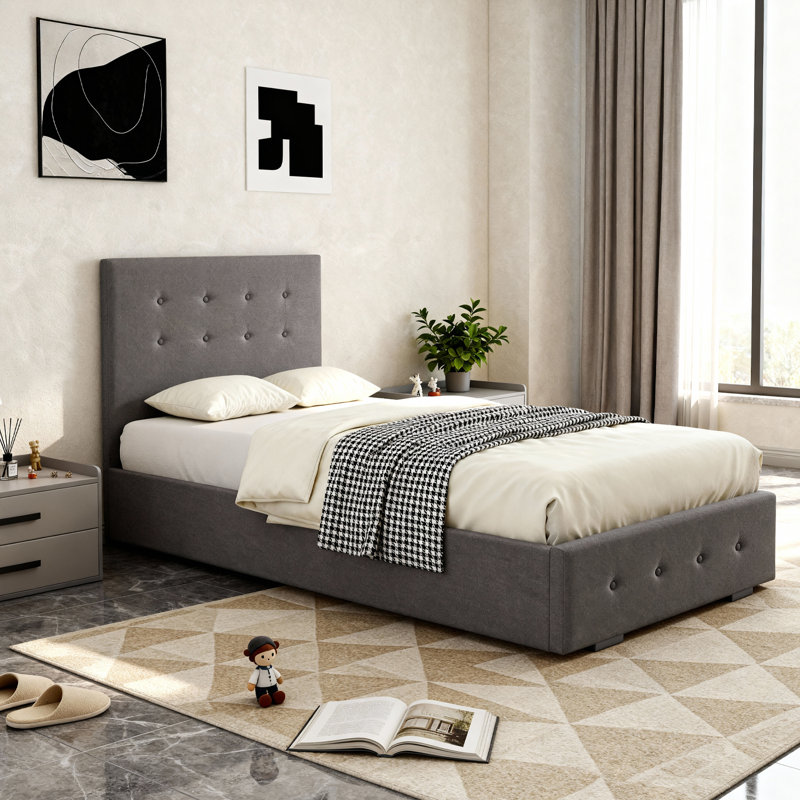 Delvin Upholstered Ottoman Storage Bed, Single (3'), Grey