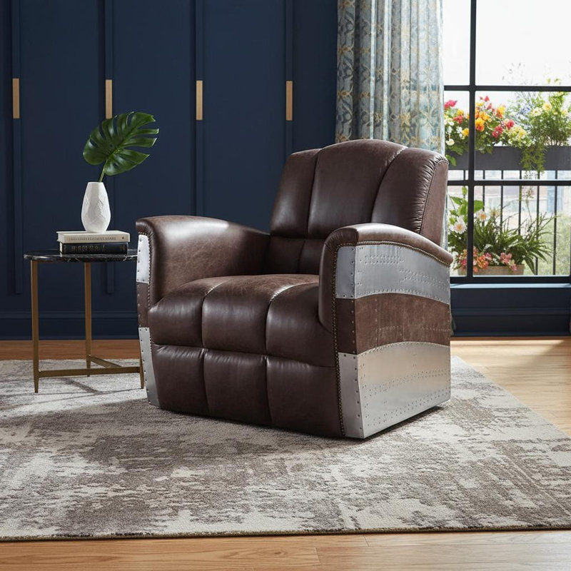Fauteuil club en cuir fleur 35 po