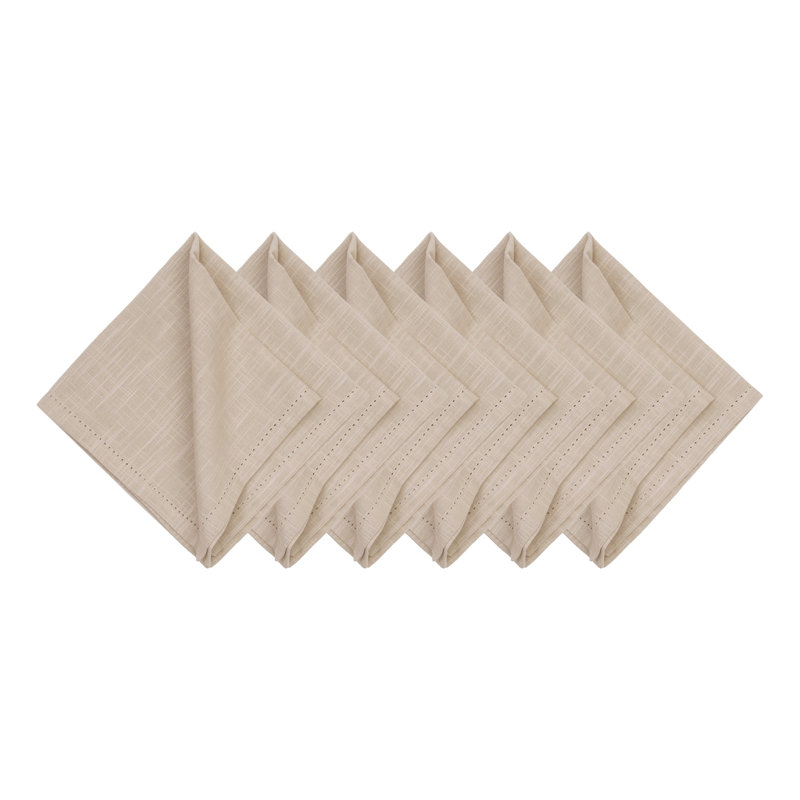 Hemstitch Solid Tan Glass Napkin Set of 6, Beige