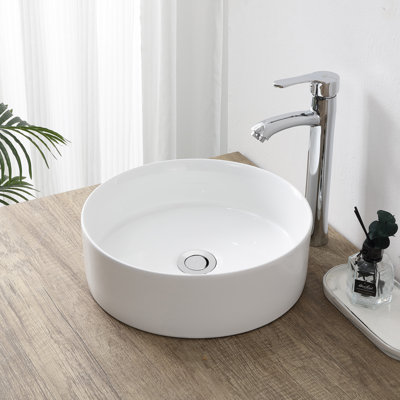 Lavabo vasque de salle de bain rond contemporain en céramique lustré 14,25 po Aura