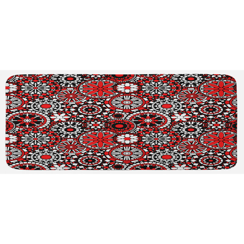 Tapis de cuisine blanc blanc noir style mosaïque à formes géométriques formant des formes géométriques