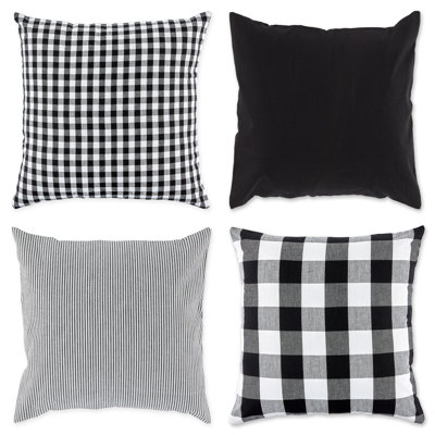 Design Imports Gingham Check Kitchen Tabletop Bed Cotton Pillow Cover Set In Black,white
