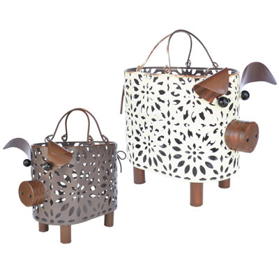 Metal Decorative Small Baskets,Narrow Baskets With Handles For Storage,Pig Designs Farmhouse Cute Basket Set Of 2