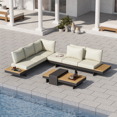 6-Person Teak & Aluminum Modular Outdoor Patio Set
