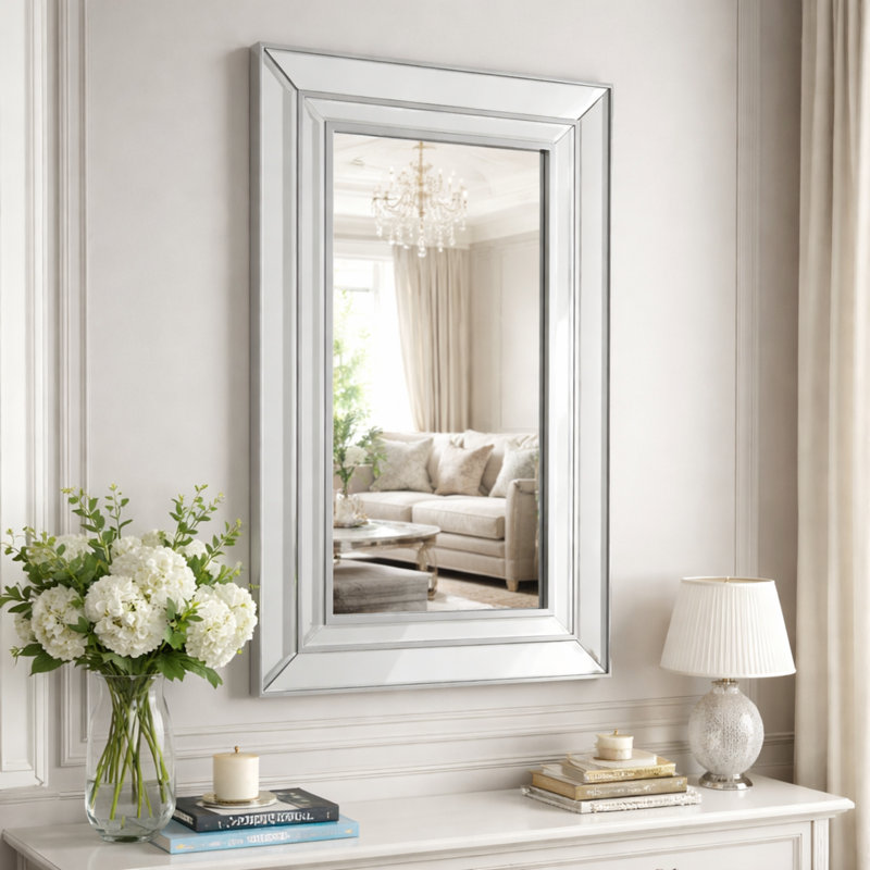 Glass Flat Wall Mirror, Silver