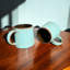 Teal Blue Gorlest Reactive Glaze Ceramic Craft Artisan Coffee Mug Set of 4