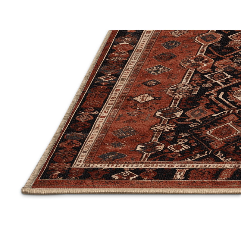 Machine Washable Persian Brown Area Rug, Rectangle 5' x 8'