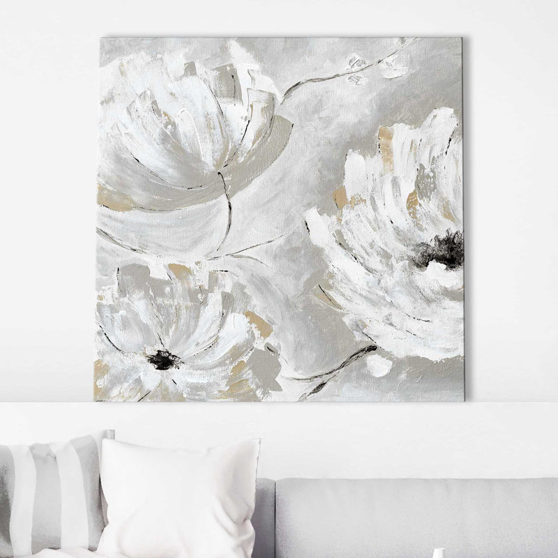«Silver Sun Garden I» par Katrina Craven - Peinture, Toile tendue, H 36 po x l 36 po x P 1,5 po