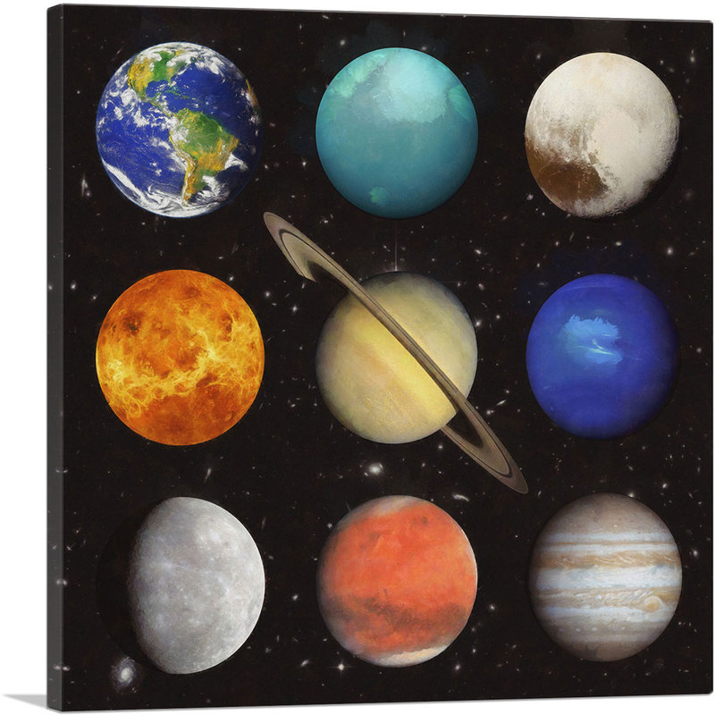 " Nine Solar System Planets Collage ", 12" H x 12" W x 0.75" D