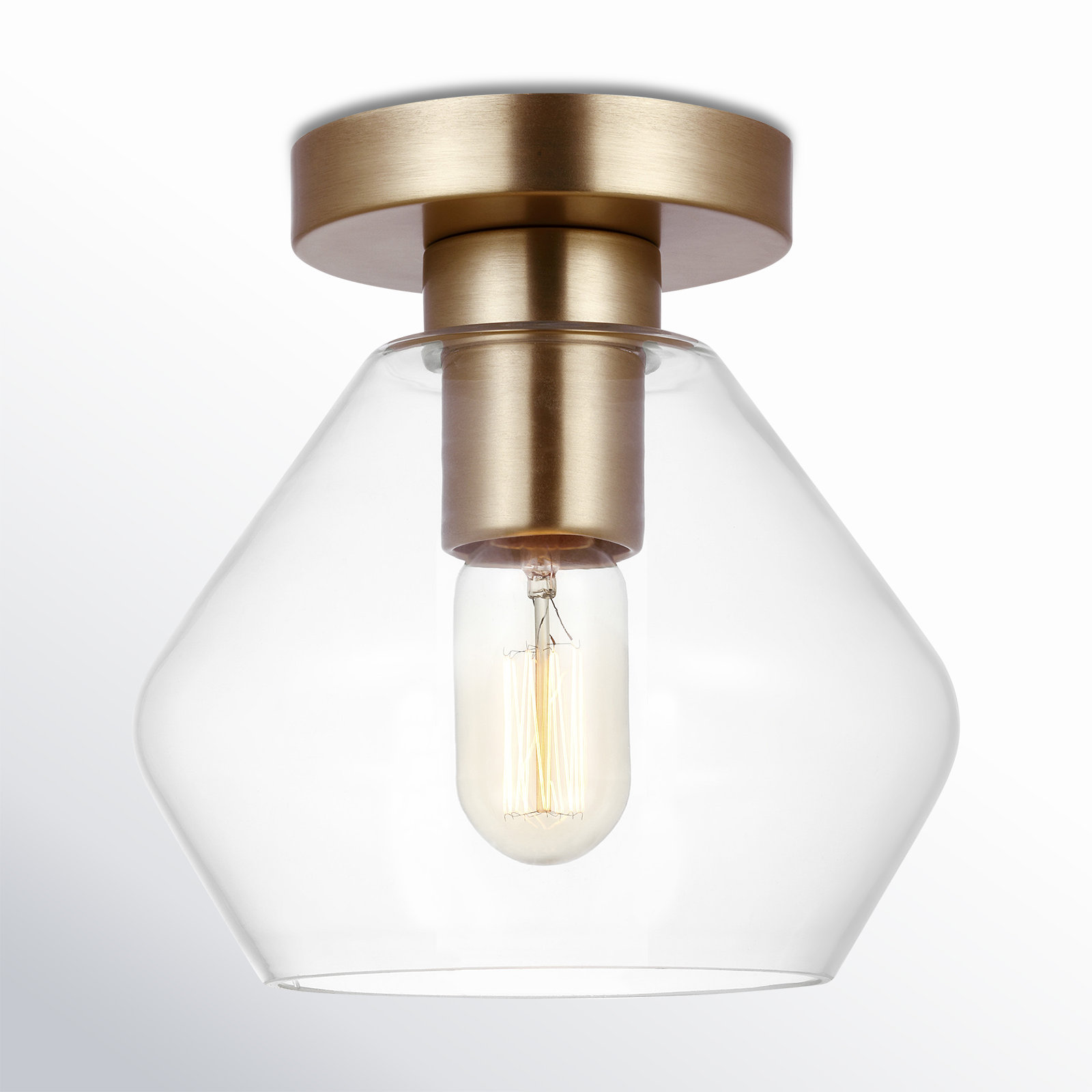 Rooks Single Light Glass Semi Flush Mount, Satin Brass
