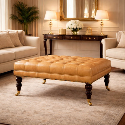 Tan Leather Upholstered Ottoman
