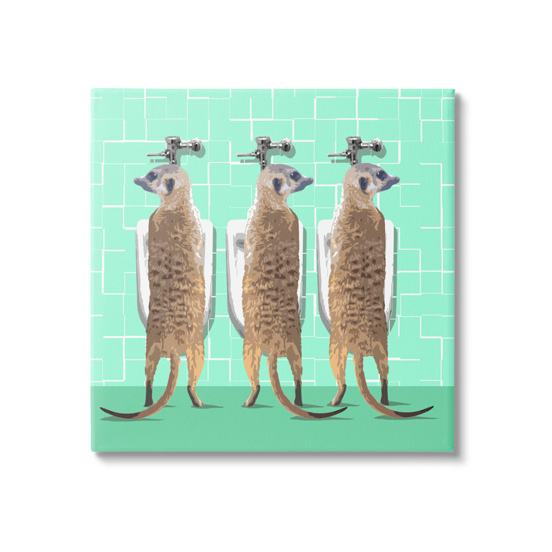 «Drôle de suricates utilisant des toilettes vertes», art sur toile surdimensionné par Noah Bay, H 30 po x l 30 po x P 1,5 po