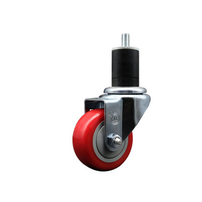 3 Inch Red Poly Wheel Swivel 1-3/4 Inch Expanding Stem Caster SCC