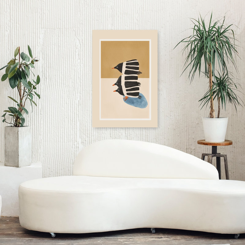 Three Stacked Penguins Modern Playful Whimsical Bird Penguin Nature Wall Art, 36" H x 24" W