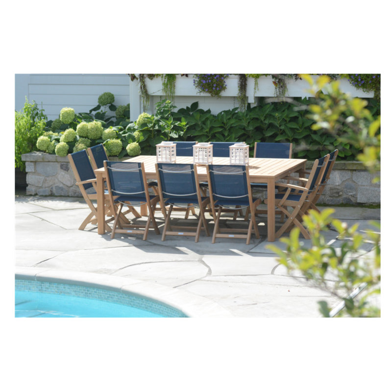 Newport Outdoor 11 - Piece Teak Dining Set, Titanium/Brown