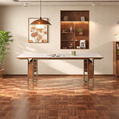 White rectangle sintered stone dining table