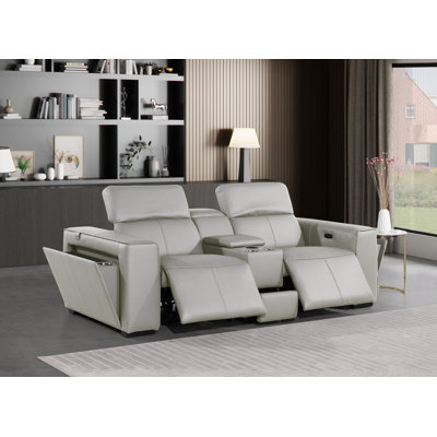 Top Grain Italian Leather Modular Power Dual Reclining Console Loveseat With Power Headrests
